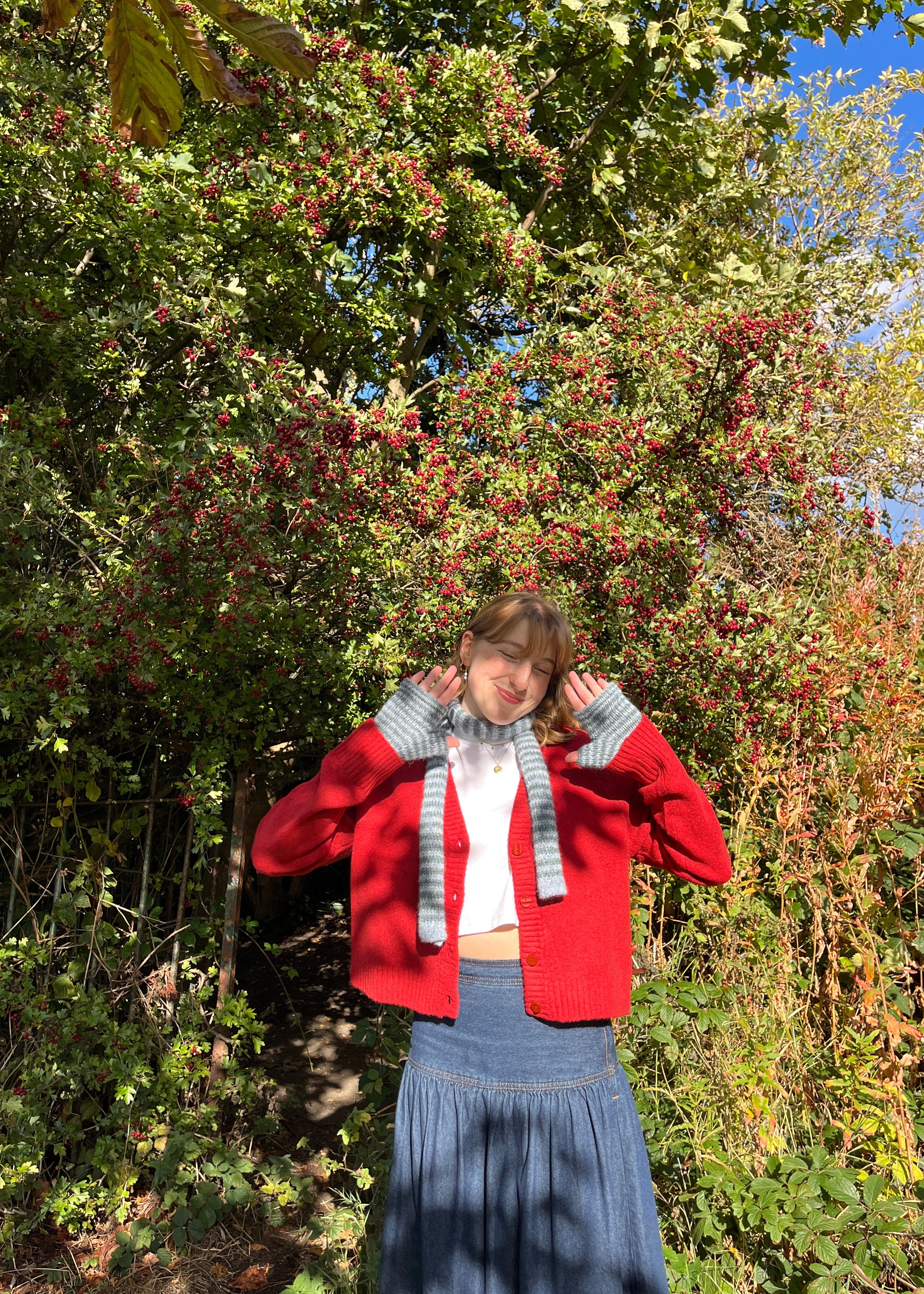 Stripy Skinny Scarf & Gloves Set