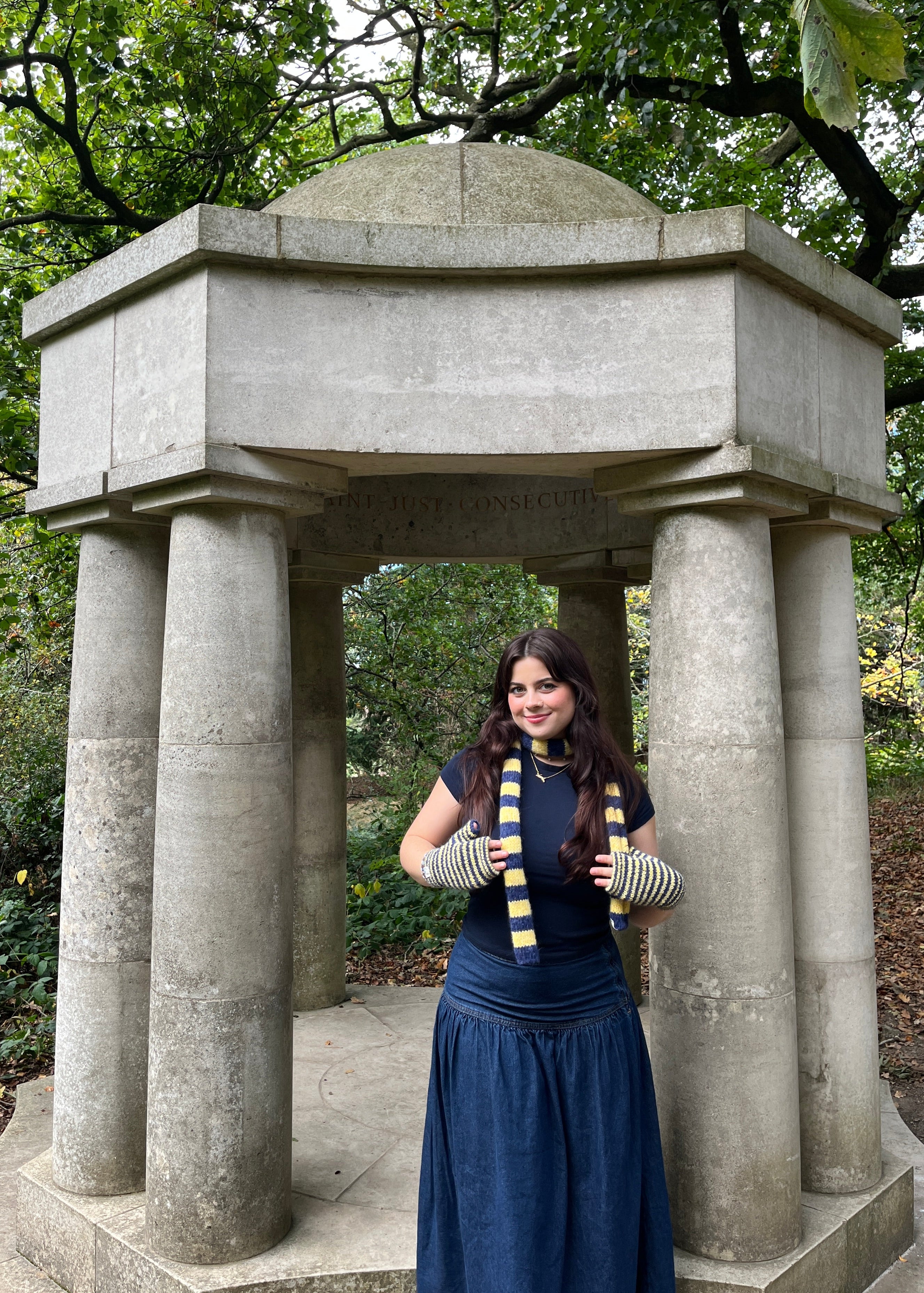 Stripy Skinny Scarf & Gloves Set