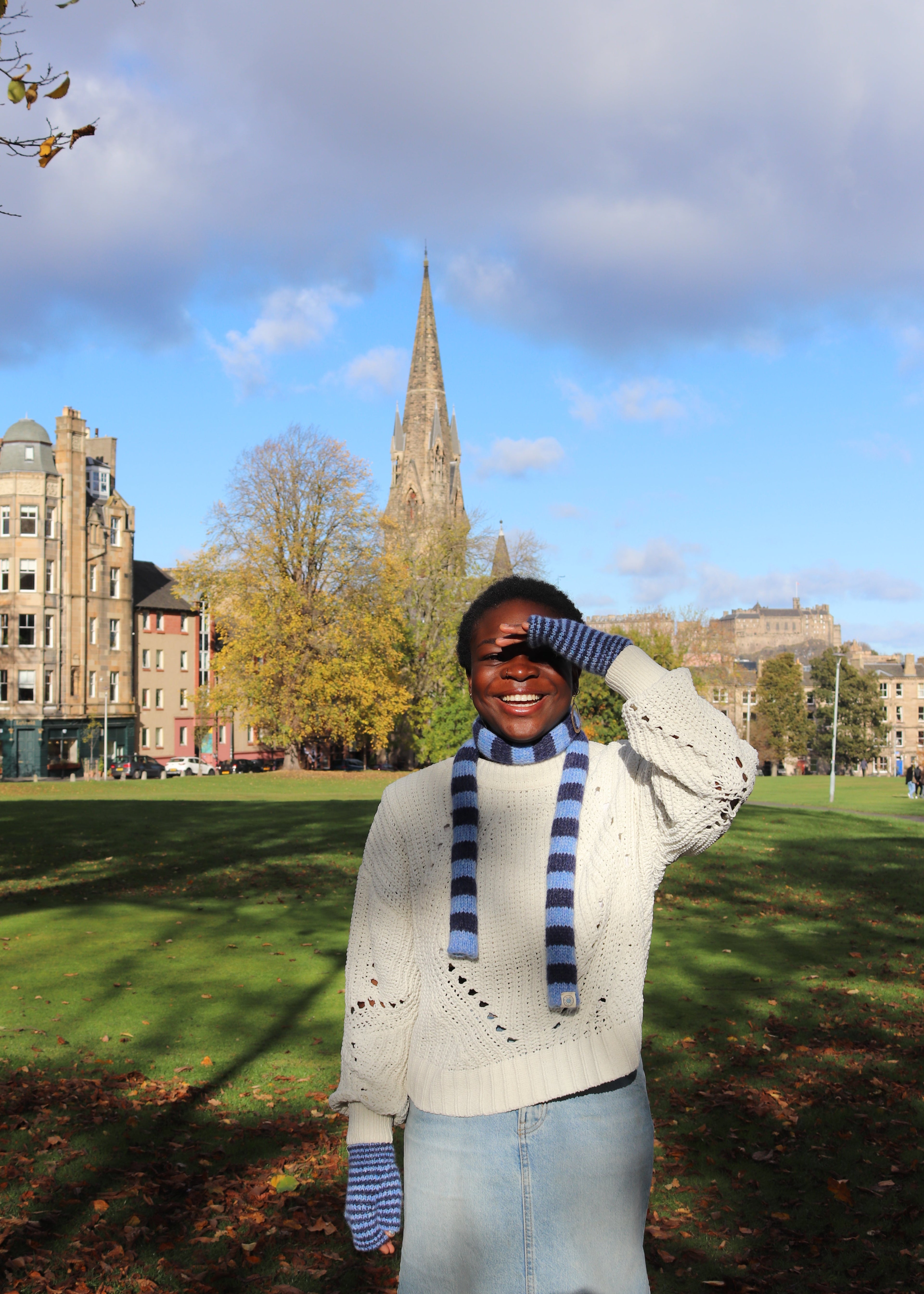Stripy Skinny Scarf & Gloves Set