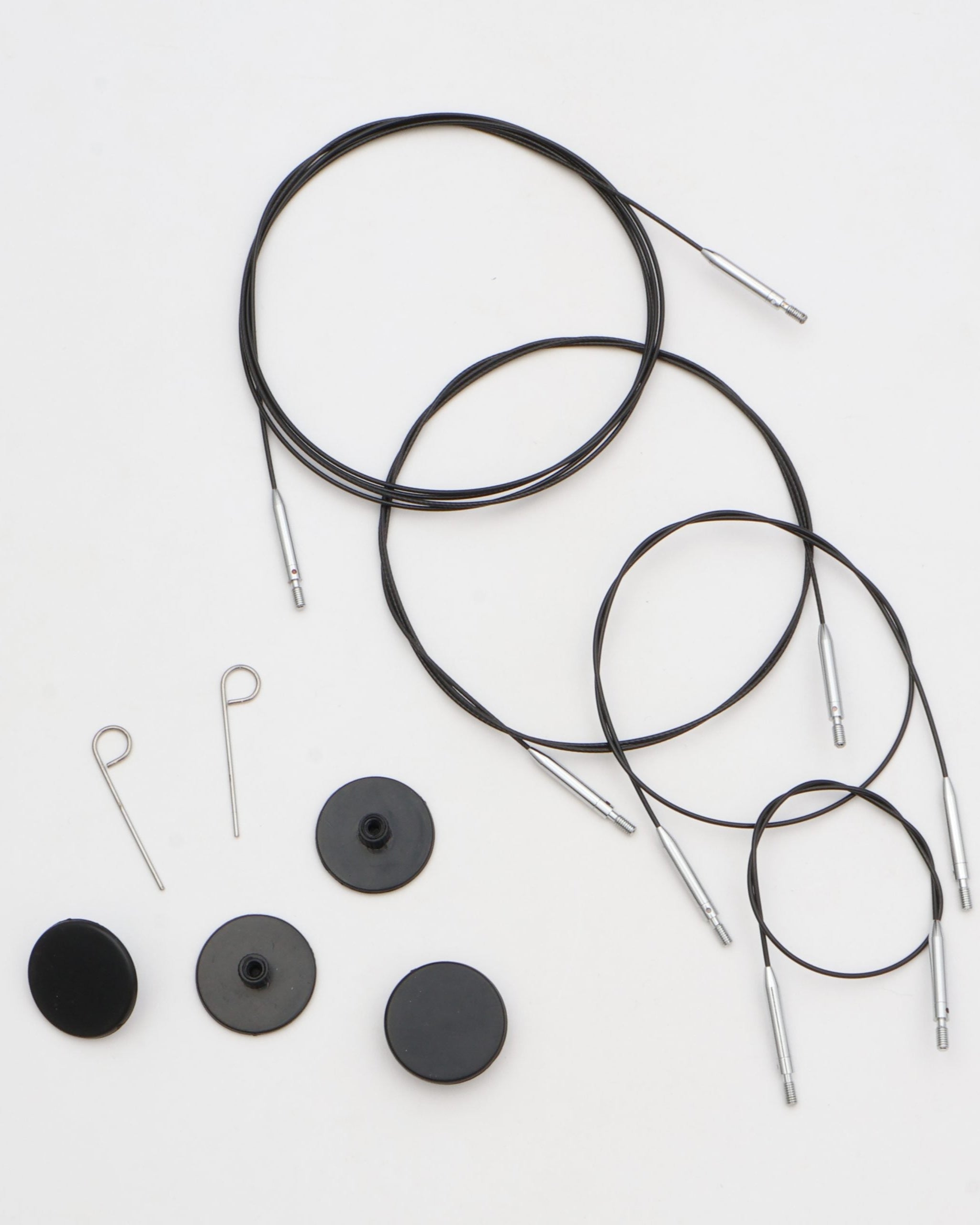 KnitPro Thin & Flex Black Nylon Coated Stainless Steel 360° Swivel Cables